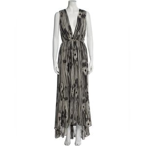 Alice + Olivia Lexa Maxi Dress Abstract Woodgrain Black White Silk Swirl